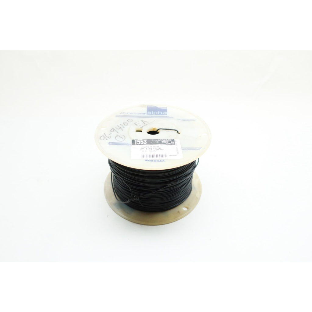 Alpha Wire 1553 Wire Black 1000v 1c 20awg 1000ft