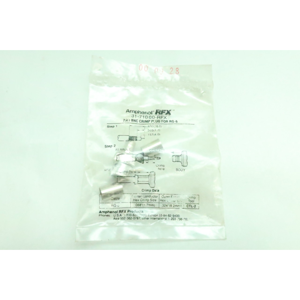 Amphenol 31-71000-RFX Bnc Crimp Plug