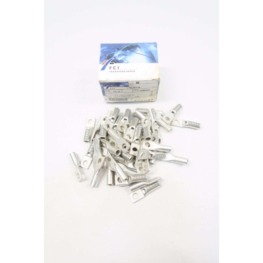 Box Of 50 New Burndy YAL4CT14 Hylug 1/4in #4 Str Grey Canlug Connector