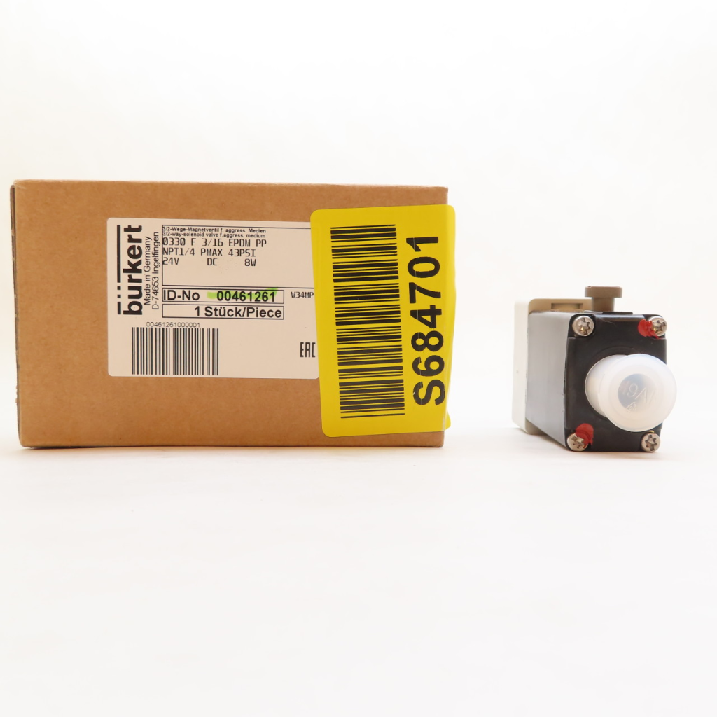 Burkert 0330 F 3/16 EPDM PP Solenoid Valve 24v-dc 1/4in Npt