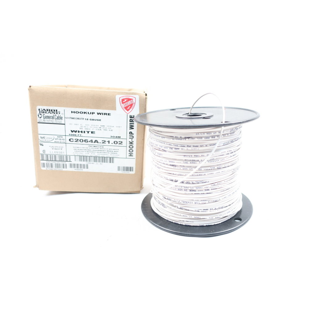 Carol C2064A.21.02 General Cable White Hookup Wire 18 Awg 1000ft 300v-ac
