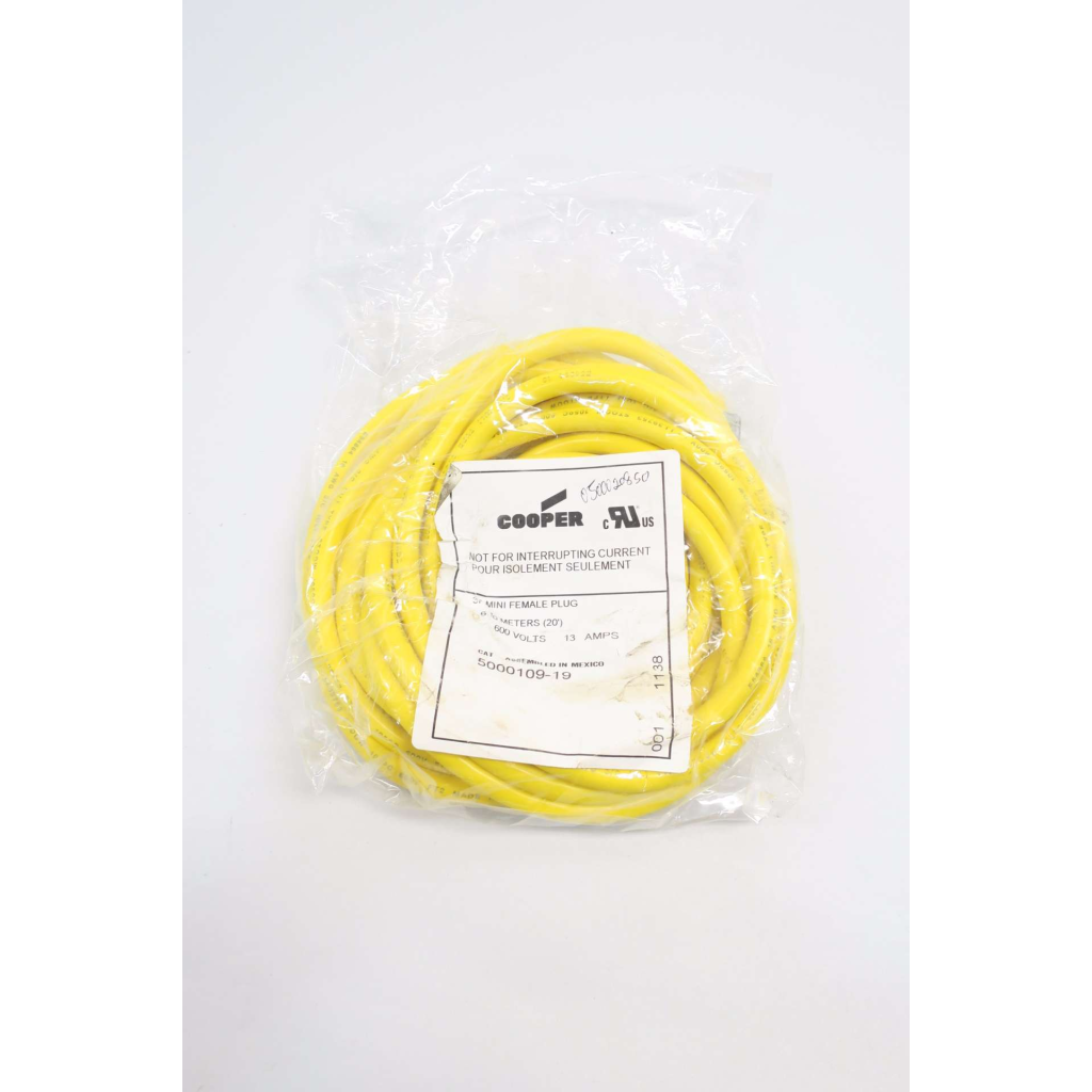 Cooper 5000109-19 600v-ac 20ft 3p Mini Female Plug Cable-wire