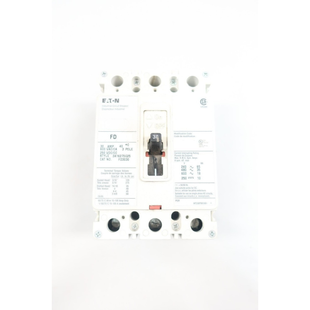 Eaton FD3030 Molded Case Circuit Breaker 3p 30a Amp 600v-ac