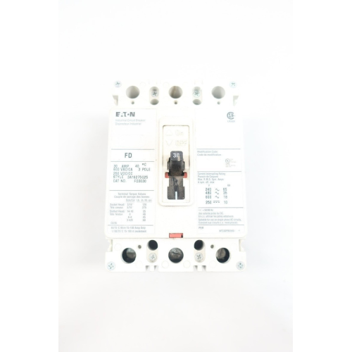 Eaton FD3030 Molded Case Circuit Breaker 3p 30a Amp 600v-ac