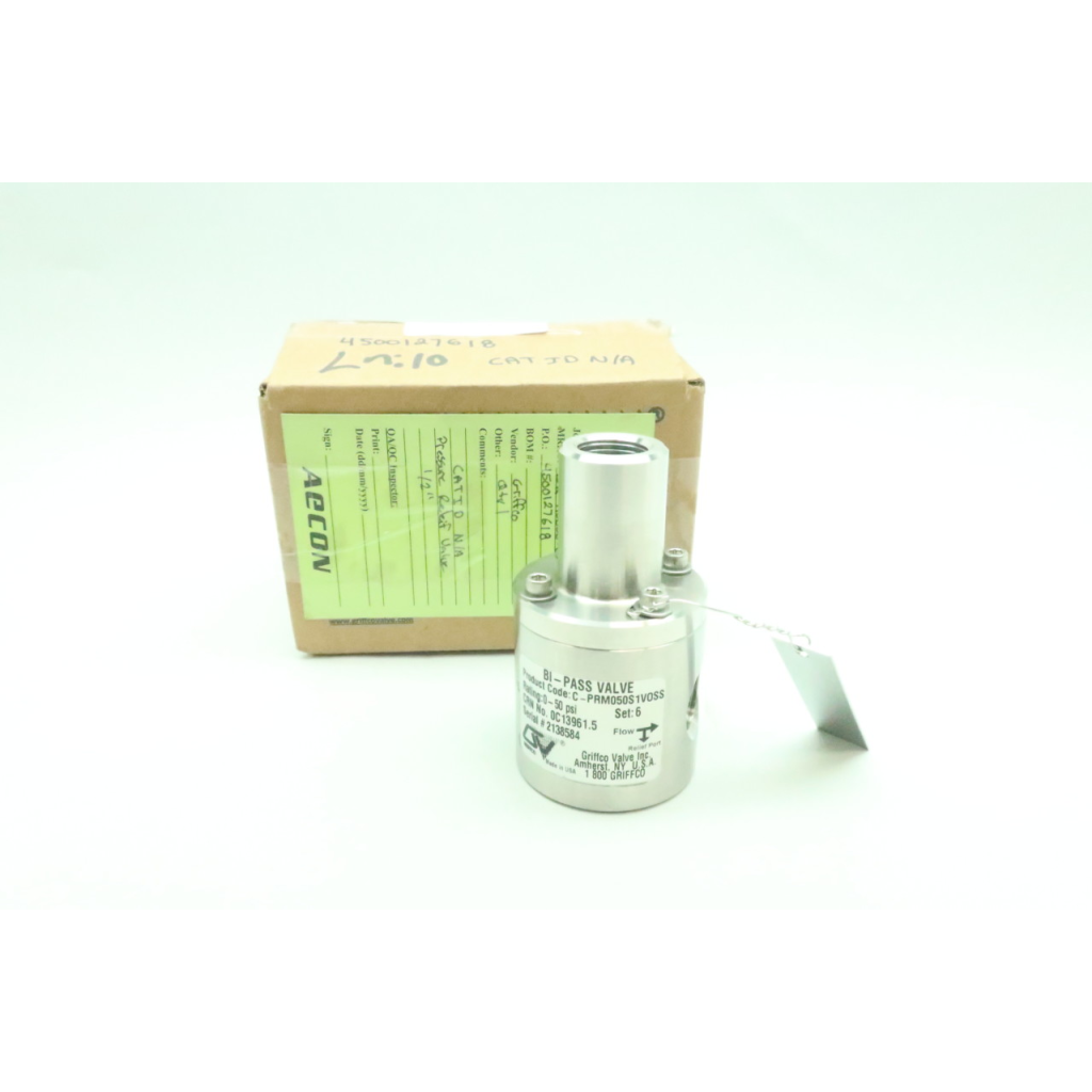 Griffco PRM050S1V0SS Stainless Bi-pass Valve 0-50psi 1/2in Npt