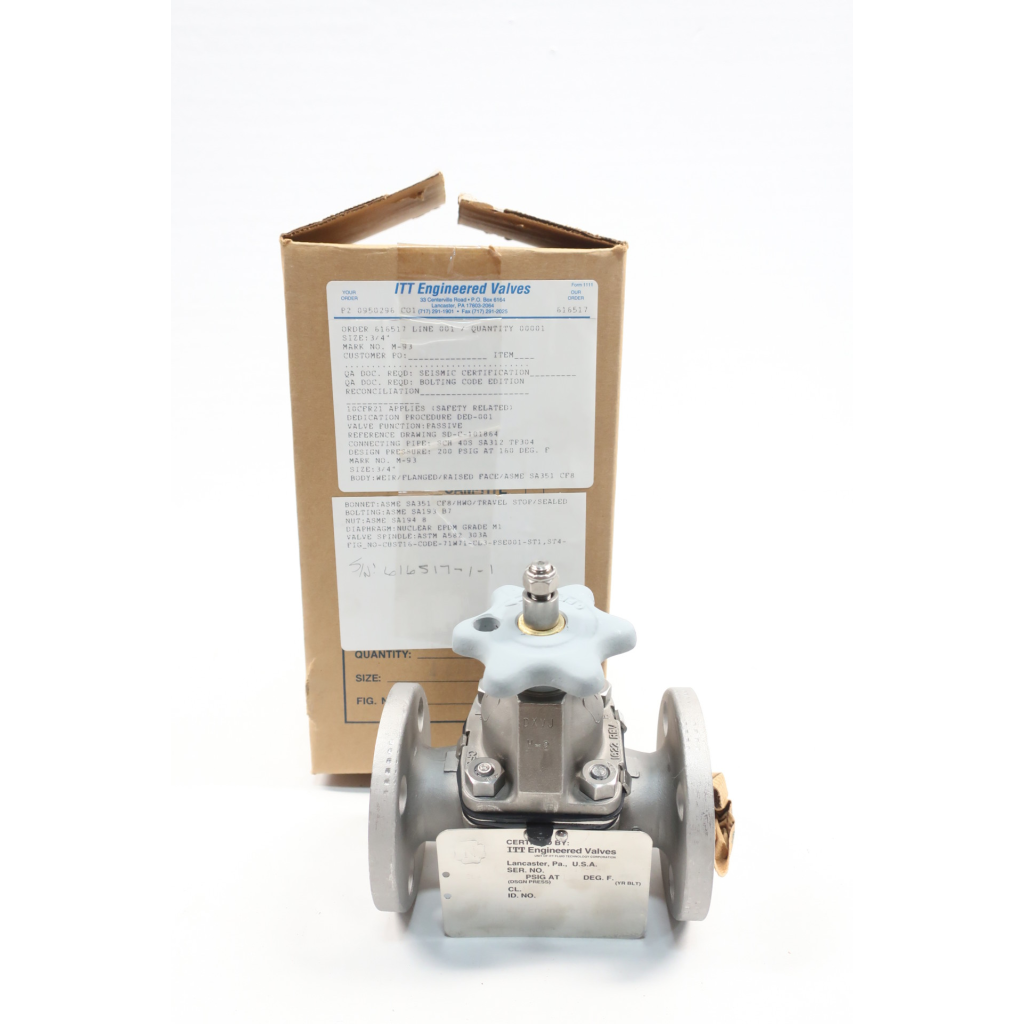 Itt Dia-flo Manual Stainless Flanged Diaphragm Valve 3/4in