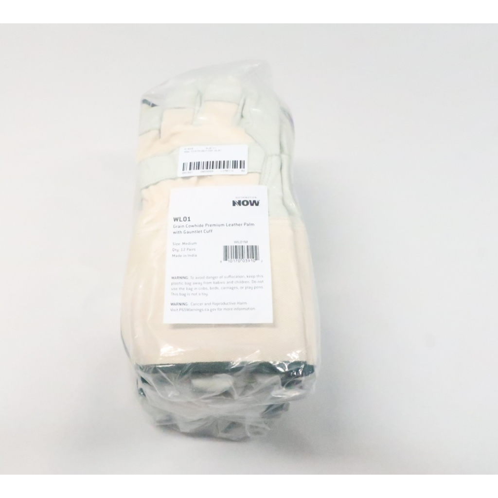 Pack Of 12 Pairs Now Distribution WL01M Grain Cowhide Leather Palm Glove Medium