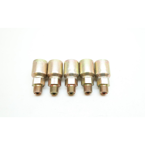 Set Of 5 Parker 10143-6-8 43 1/2in Npt Male Pipe - Rigid X 3/8in Hose Crimp Set Of 5 Parker 10143-6-8 43 1/2in Npt Male Pipe - Rigid X 3/8in Hose Crimp