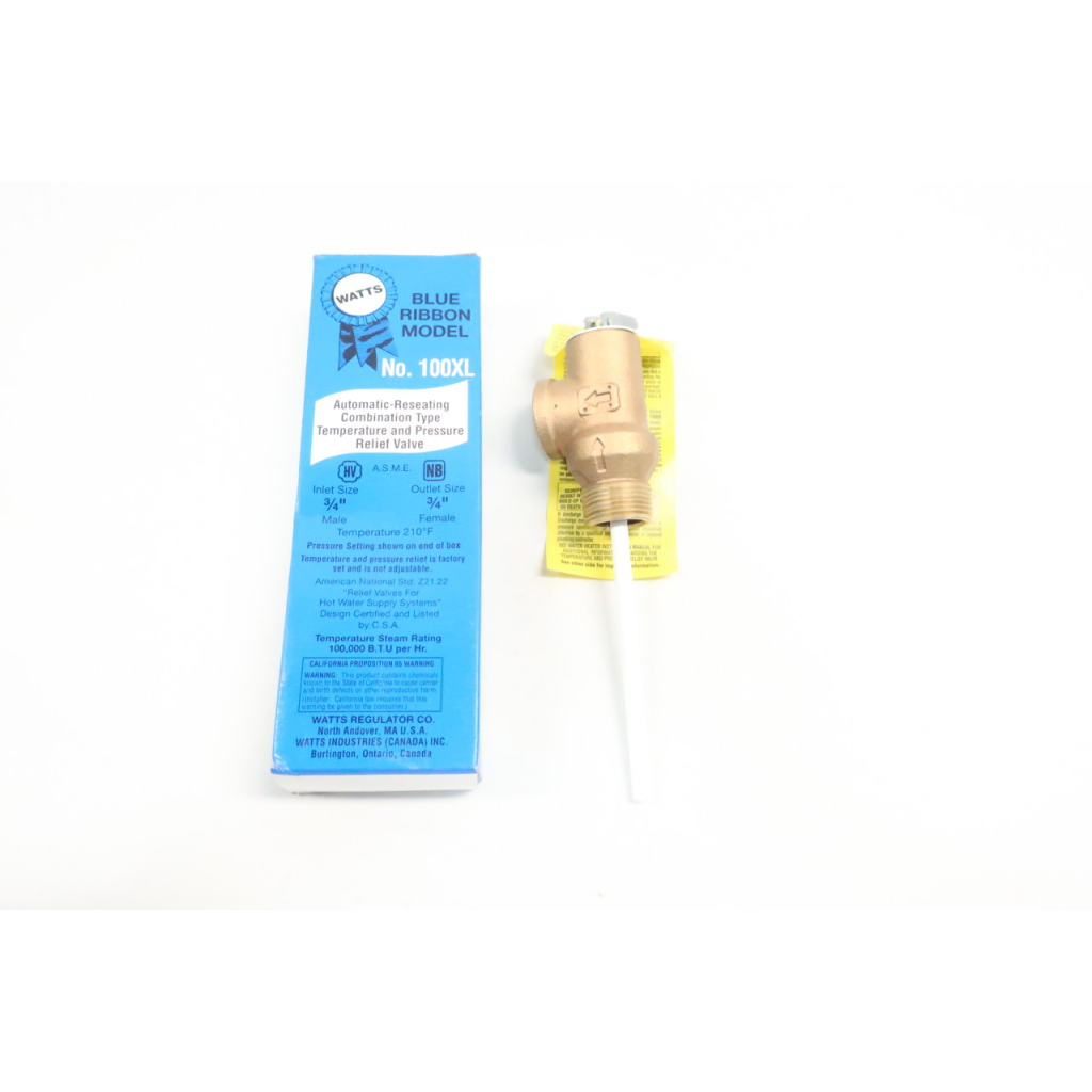 Watts 100XL-4 Blue Ribbon Temp Pressure Relief Valve 125psi 3/4in